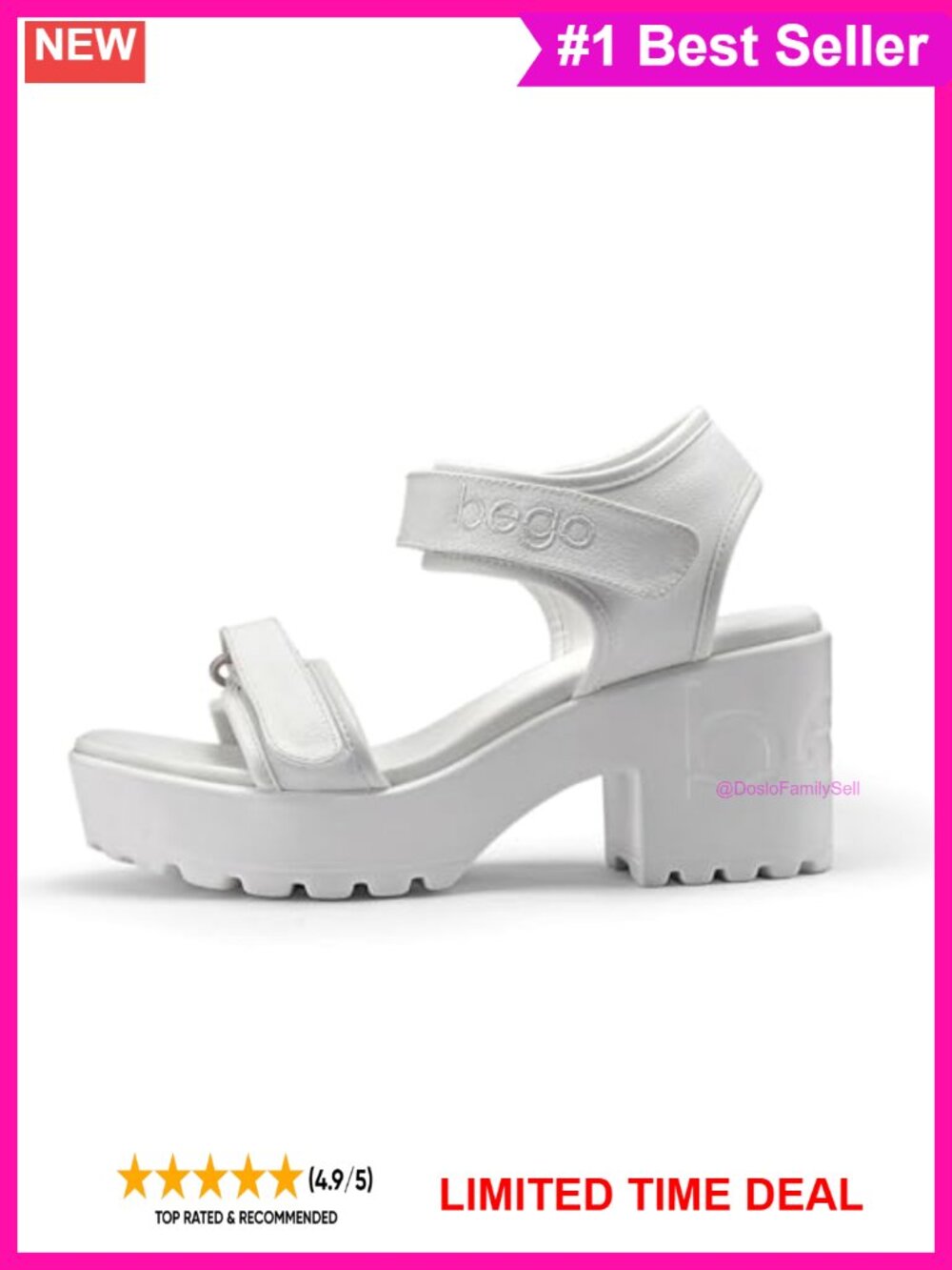 Platform Heeled Sandals Open Toe Lug Sole Adjustable Ankle Strap Vegan Women